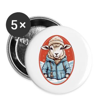 Mouton doux - Lot de 5 petits badges (25 mm) - blanc - Devant