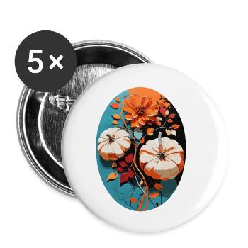 Pumpkin with flowers - Buttons small 1''/25 mm (5-pack) - white - Front