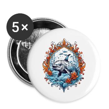 Meeresbewohner, Fische - Buttons klein 25 mm (5er Pack) - Weiß - Vorne