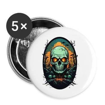 Crâne - Lot de 5 petits badges (25 mm) - blanc - Devant
