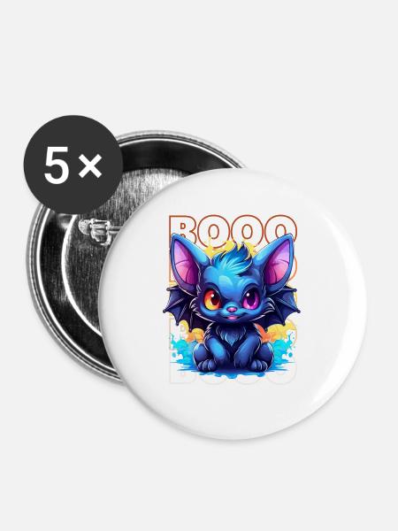 Chibi Soar & Booo! Nightflyer Fledermaus-T-Shirt! - Buttons klein 25 mm (5er Pack) - Weiß