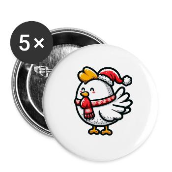 Poulet de Noël : Idylle festive à la ferme - Lot de 5 petits badges (25 mm) - blanc - Devant
