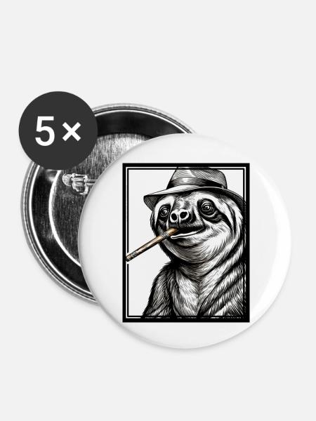 Sloth Noir - Buttons klein 25 mm (5er Pack) - Weiß