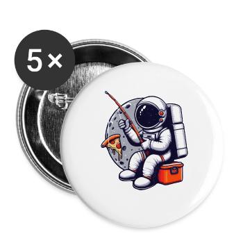 An astronaut fishes pizza in space - Buttons small 1''/25 mm (5-pack) - white - Front