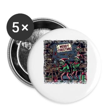 Christmas Zombie Gnome Imp Factory - Buttons small 1''/25 mm (5-pack) - white - Front