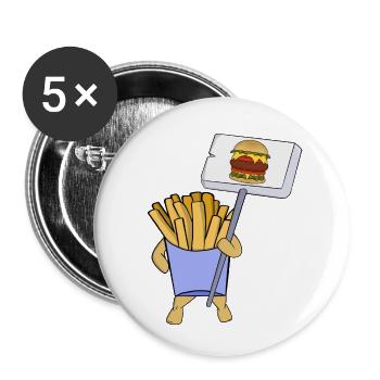 French fries protesting in favor of hamburgers - Buttons small 1''/25 mm (5-pack) - white - Front