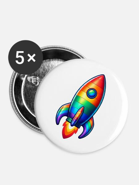 Raketen Regenbogen | Raketenstart - Buttons klein 25 mm (5er Pack) - Weiß