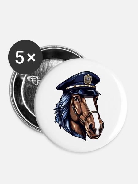 Pferde Polizist - Buttons klein 25 mm (5er Pack) - Weiß