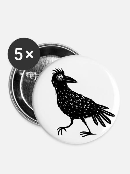 Krähe - Buttons klein 25 mm (5er Pack) - Weiß