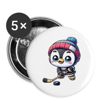 Pinguin Eishockeyspieler - Der Star auf dem Eis - Buttons klein 25 mm (5er Pack) - Weiß - Vorne
