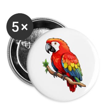 Ara perroquet coloré - Lot de 5 petits badges (25 mm) - blanc - Devant