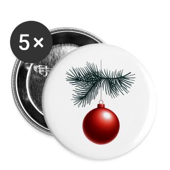 Christmas Magic: Red Ball on the Fir Branch - Buttons small 1''/25 mm (5-pack) - white - Front