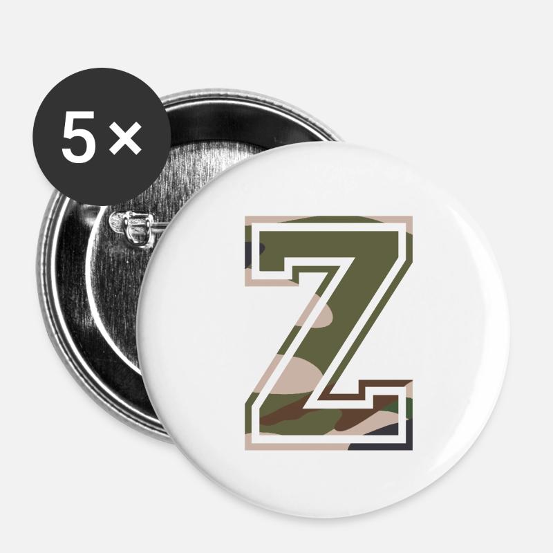 Z, Monogramme, Camouflage Vert-Marron - Lot de 5 petits badges (25 mm) - blanc