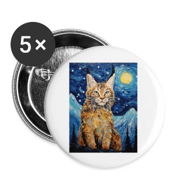 Lynx, Van Gogh, Starry Night, Animal, Big Cat - Buttons small 1''/25 mm (5-pack) - white - Front