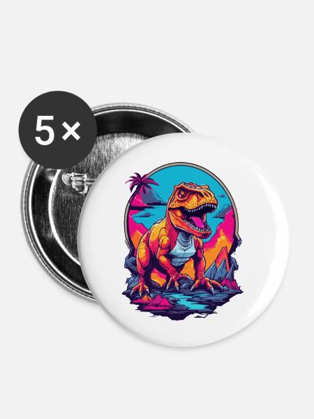 Tyrannosaurus Rex - Buttons klein 25 mm (5er Pack) - Weiß