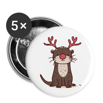 Noël de loutre - Lot de 5 petits badges (25 mm) - blanc - Devant