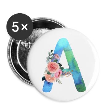 Lettre A watercolor - Lot de 5 petits badges (25 mm) - blanc - Devant