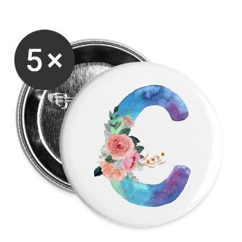 Lettre c watercolor - Lot de 5 petits badges (25 mm) - blanc - Devant