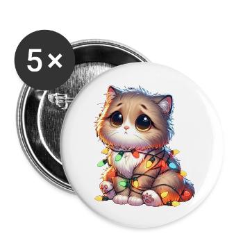 Chat de Noël mignon - Drôle - Lot de 5 petits badges (25 mm) - blanc - Devant