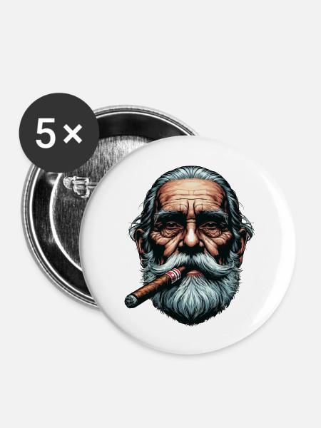 Alter Mann mit Zigarre - Buttons klein 25 mm (5er Pack) - Weiß
