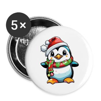 Pinguin / Tier / Weihnachten / Winter / Kindlich - Buttons klein 25 mm (5er Pack) - Weiß - Vorne