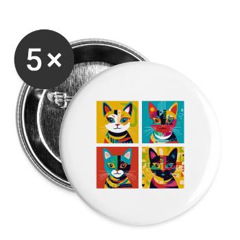 Pop Art Grid Cat Tee: A Quartet of Artistic Styles - Buttons small 1''/25 mm (5-pack) - white - Front