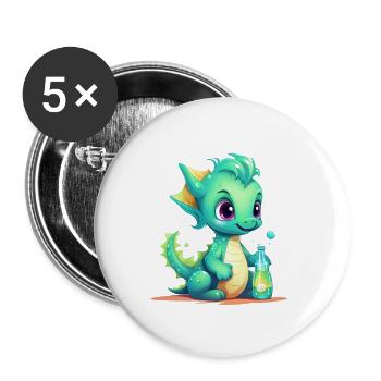 Green Baby Dragon With Magic Bottle Shirt - Buttons small 1''/25 mm (5-pack) - white - Front