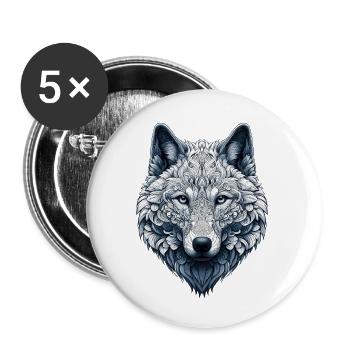 Wolf mit Mandalas verziert - Buttons klein 25 mm (5er Pack) - Weiß - Vorne