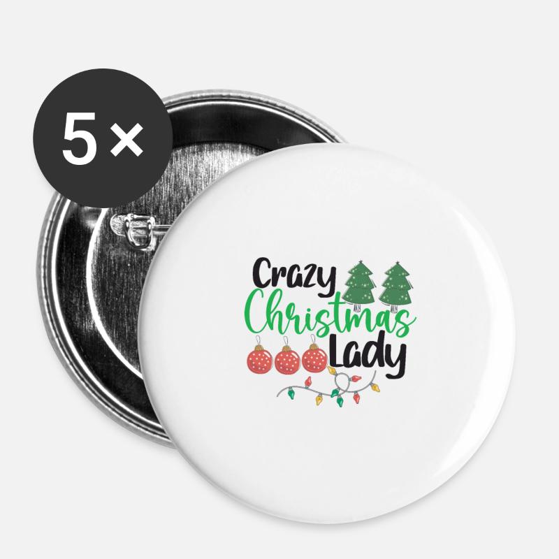 crazy Christmas lady - Buttons small 1''/25 mm (5-pack) - white