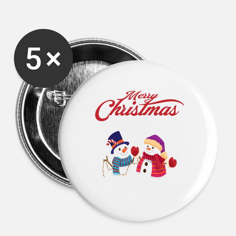 Merry Christmas Snowman’s - Buttons klein 25 mm (5er Pack) - Weiß