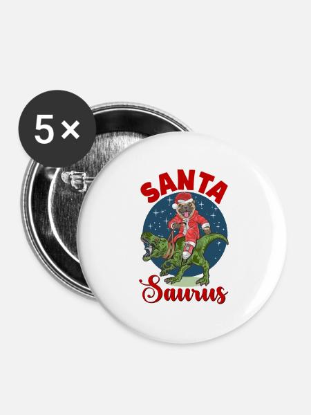 Santa Saurus - Buttons klein 25 mm (5er Pack) - Weiß