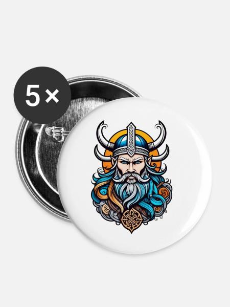 Wikinger Odin Thor Walhalla - Buttons klein 25 mm (5er Pack) - Weiß