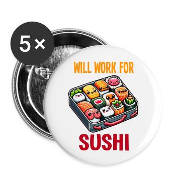 Fonctionnera pour Sushi - Lot de 5 petits badges (25 mm) - blanc - Devant