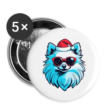Zwergspitz Weihnachten Illustration - Buttons klein 25 mm (5er Pack) - Weiß - Vorne