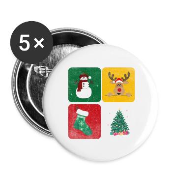 Schneemann Rentier Tanne Socke - Buttons klein 25 mm (5er Pack) - Weiß - Vorne