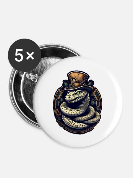 Kobra-Schlange - Buttons klein 25 mm (5er Pack) - Weiß