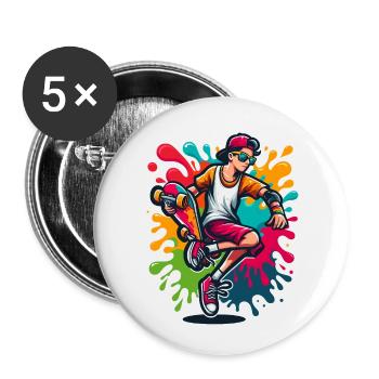 Skateboard with splashes of color - Buttons small 1''/25 mm (5-pack) - white - Front