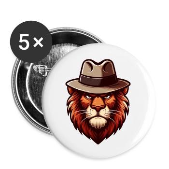 Löwe mit Hut - Buttons klein 25 mm (5er Pack) - Weiß - Vorne