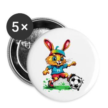Lapin de football / Animal / Football / But / Sport - Lot de 5 petits badges (25 mm) - blanc - Devant