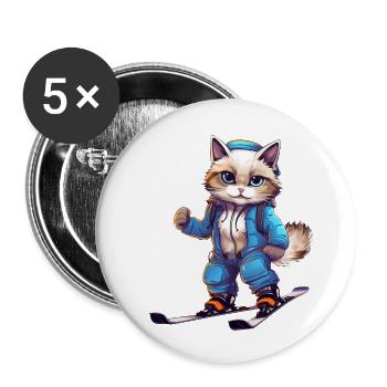Ragdoll Katze Ski Wintersport Skifahrer - Buttons klein 25 mm (5er Pack) - Weiß - Vorne