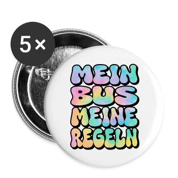 Mein Bus meine Regeln - Buttons klein 25 mm (5er Pack) - Weiß - Vorne