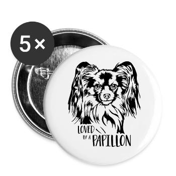 Loved by a Papillon Hunde Spruch Hund Wilsigns - Buttons klein 25 mm (5er Pack) - Weiß - Vorne