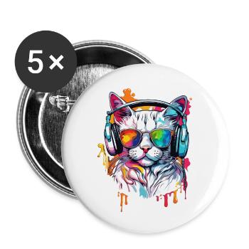 Headphones / Audio / Music / Animal / Cat / Cool - Buttons small 1''/25 mm (5-pack) - white - Front