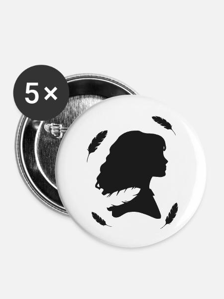 Hermine mit fliegenden Federn - Buttons klein 25 mm (5er Pack) - Weiß