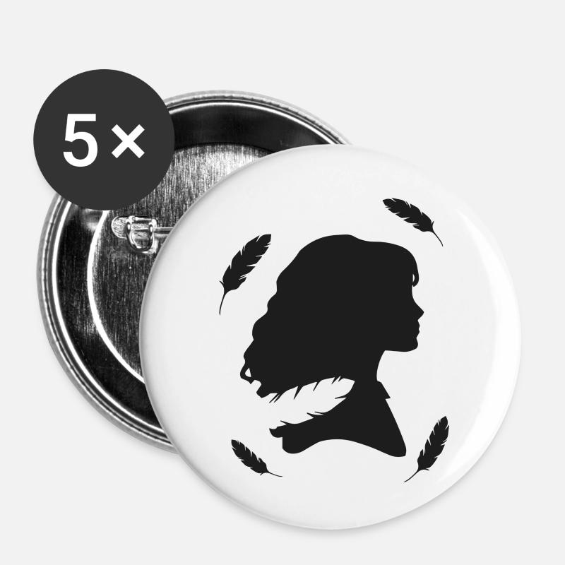Hermine mit fliegenden Federn - Buttons klein 25 mm (5er Pack) - Weiß