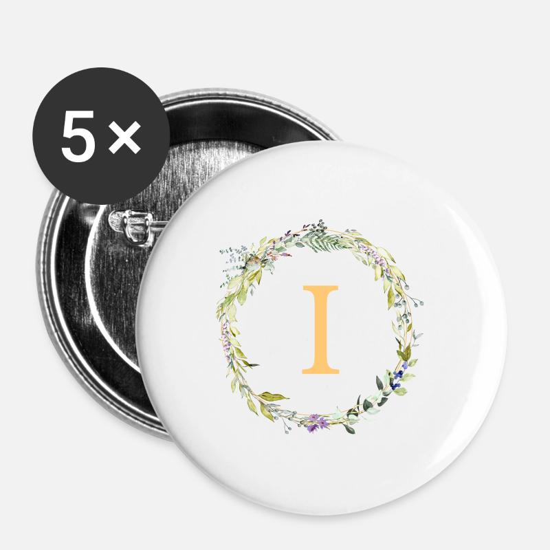 I Monogram Eucalyptus Wreath - Buttons small 1''/25 mm (5-pack) - white