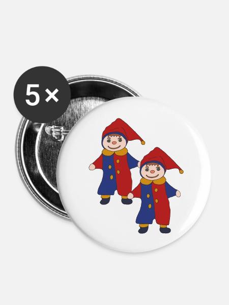 kasper zu zweit - Buttons klein 25 mm (5er Pack) - Weiß