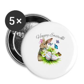 Panier de Pâques avec lapin de Pâques et papillons - Lot de 5 petits badges (25 mm) - blanc - Devant