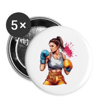 Boxer / Sport / Kampf / Arena / Boxring / Fäuste - Buttons klein 25 mm (5er Pack) - Weiß - Vorne