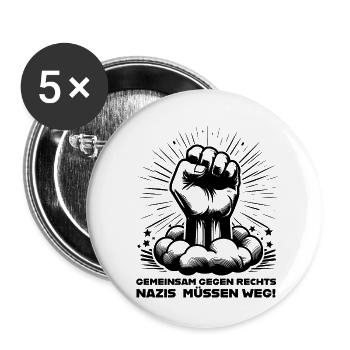 GEMEINSAM GEGEN RECHTS - NAZIS MÜSSEN WEG - Buttons klein 25 mm (5er Pack) - Weiß - Vorne